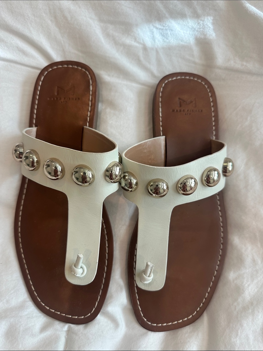 Marc Fisher White Studded Thong Sandals - Women